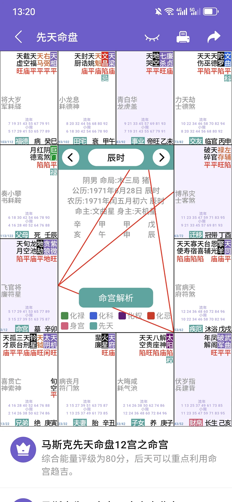 紫微斗数生辰八字截图